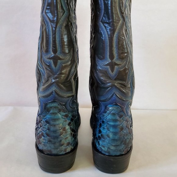 Tony Lama 8 1/2 painted blue purple black gray western cowboy boots snakeskin - Picture 7 of 13